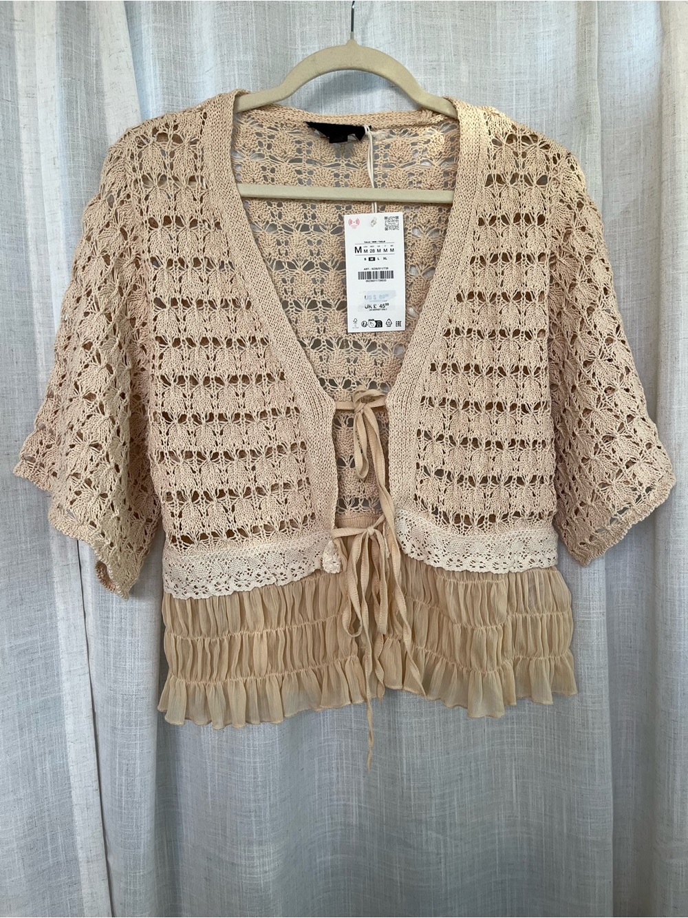 New ZARACrochet knit Tie-Front Top cardigan